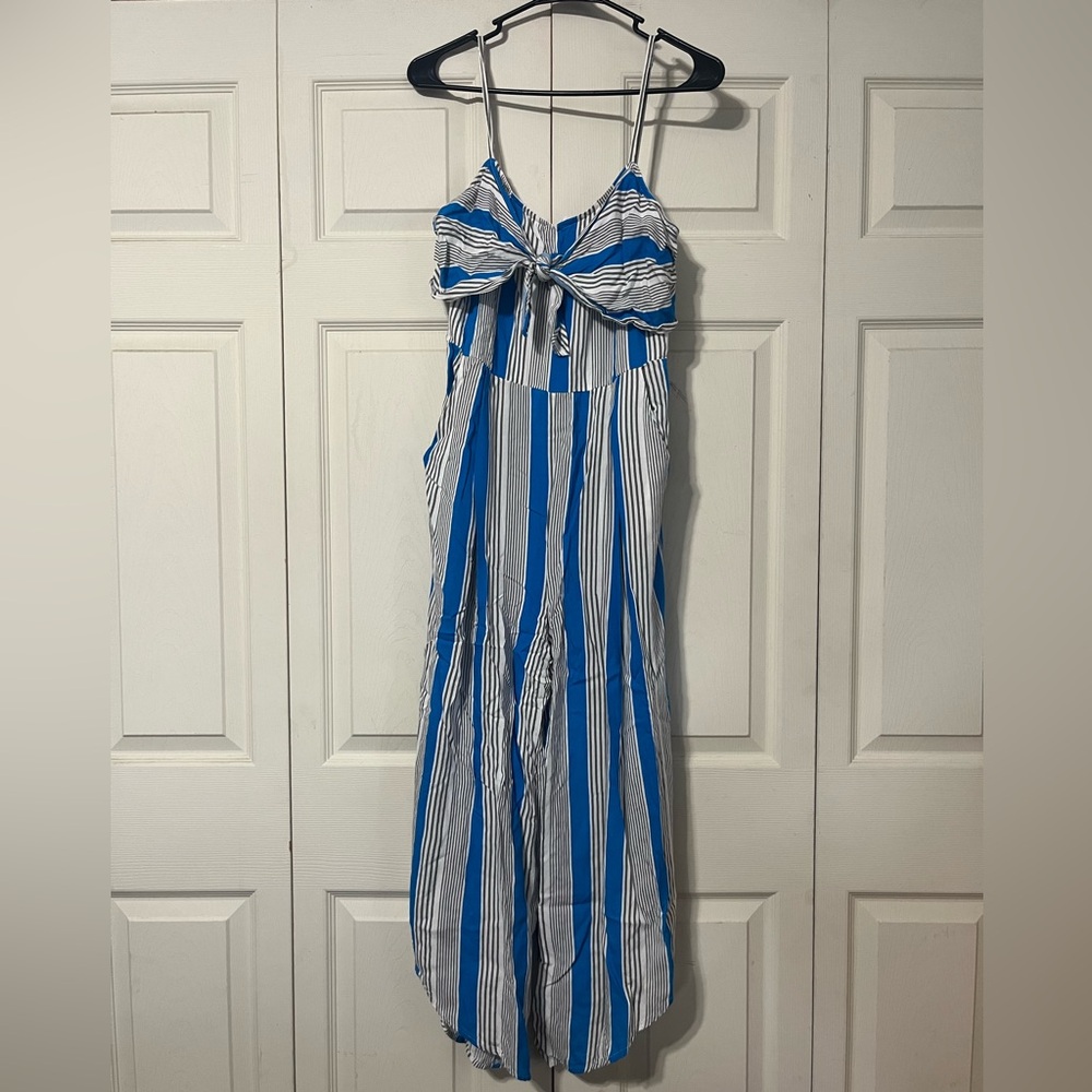 True Destiny Blue and White Striped Jumpsuit